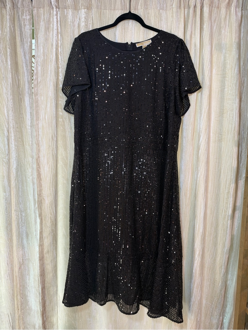 Michael Kors Black Sequin Short Flutter Sleeve Dress